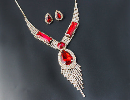 S151 fashion bridal , tassel diamond, colorful micro wedding jewelry, necklace, earring set
