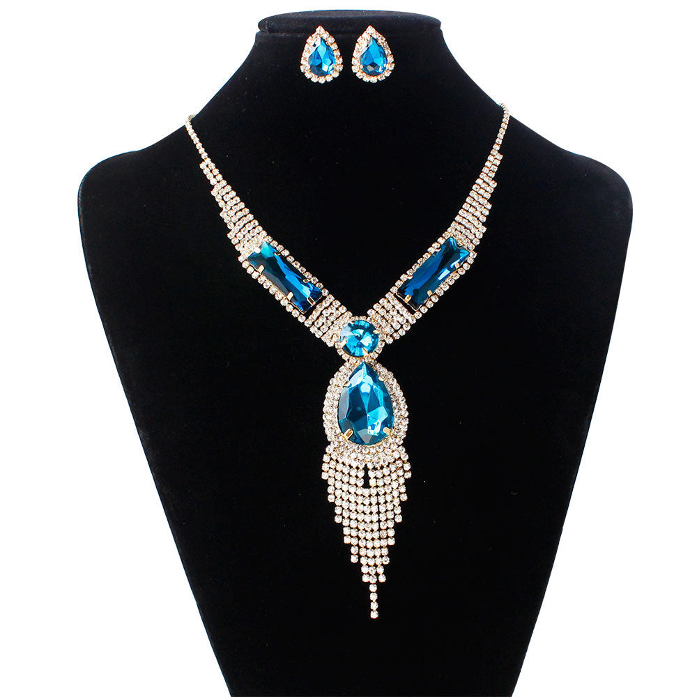 S151 fashion bridal , tassel diamond, colorful micro wedding jewelry, necklace, earring set