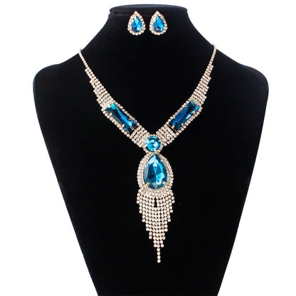 S151 fashion bridal , tassel diamond, colorful micro wedding jewelry, necklace, earring set