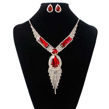 S151 fashion bridal , tassel diamond, colorful micro wedding jewelry, necklace, earring set