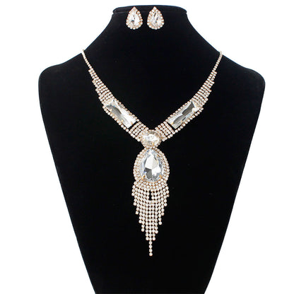 S151 fashion bridal , tassel diamond, colorful micro wedding jewelry, necklace, earring set