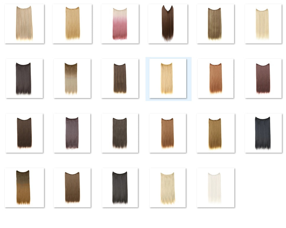 Assorted straight one-piece hair extensions with fishline clips, multicolor gradient shades