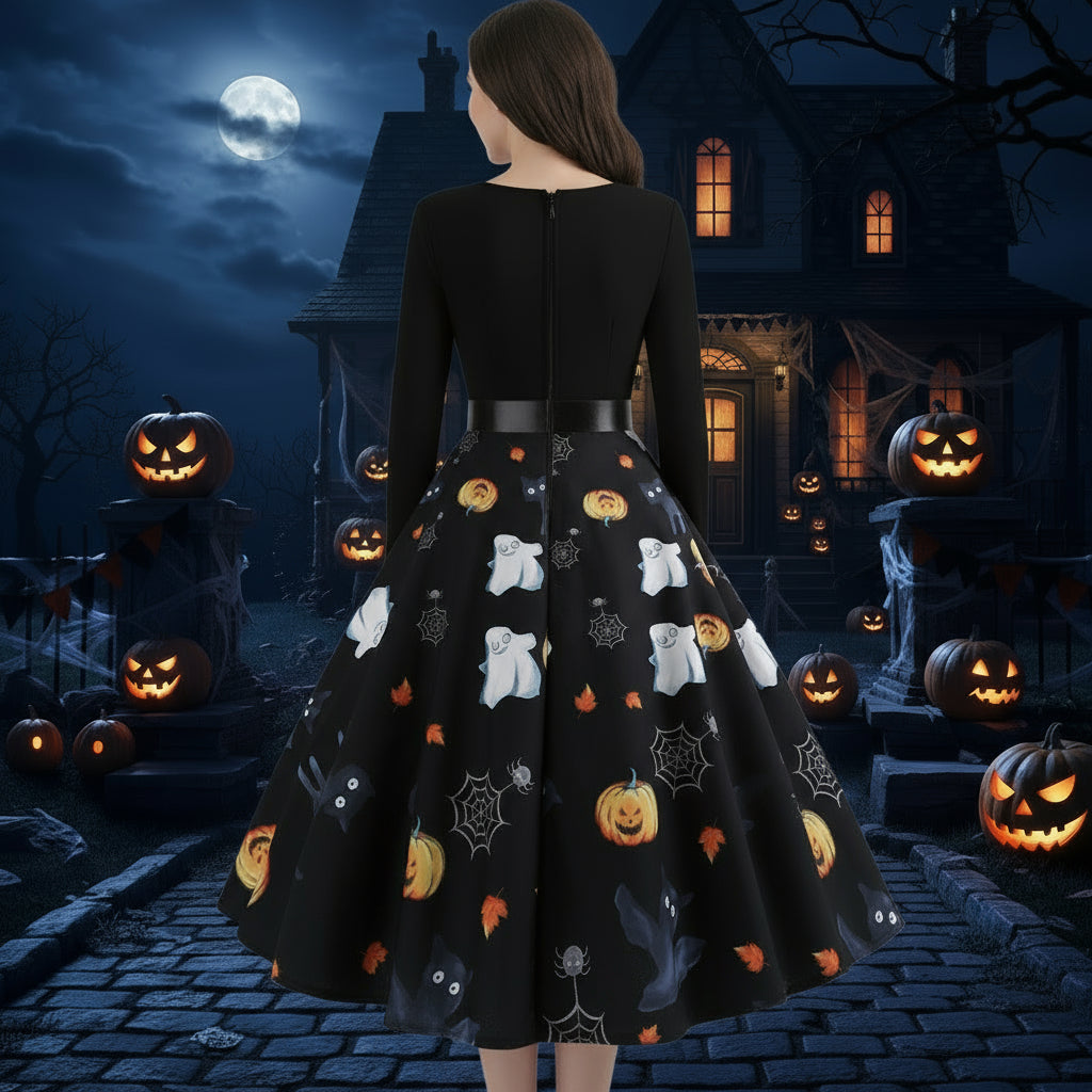 Halloween Print Long Sleeve Dress