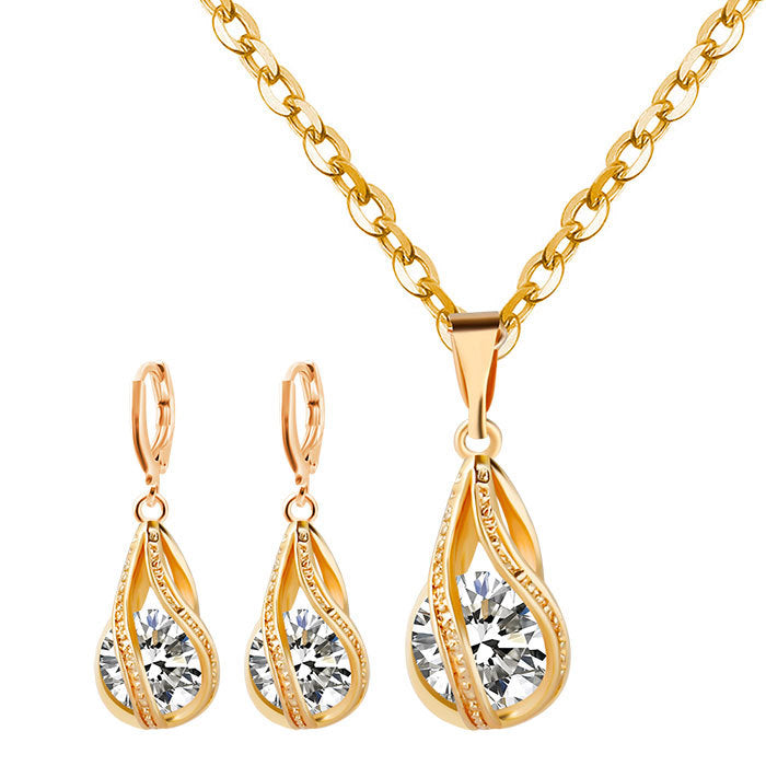 S163 simple zircon Drop Necklace Earrings set new bride wedding