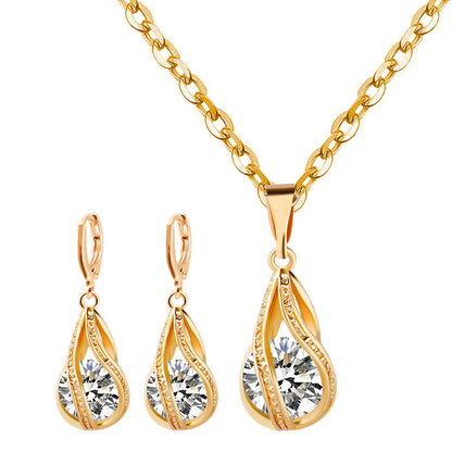 S163 simple zircon Drop Necklace Earrings set new bride wedding
