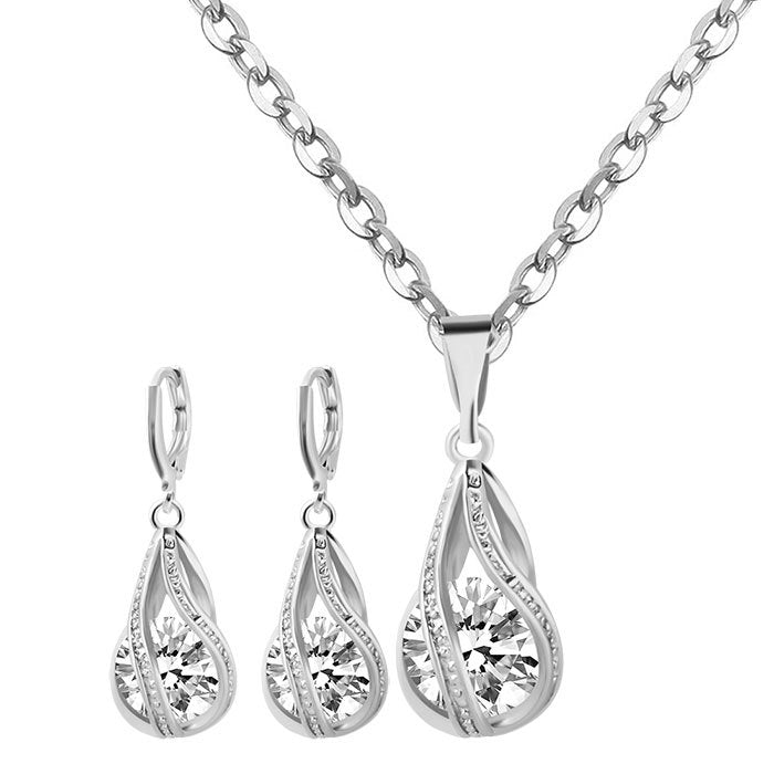 S163 simple zircon Drop Necklace Earrings set new bride wedding