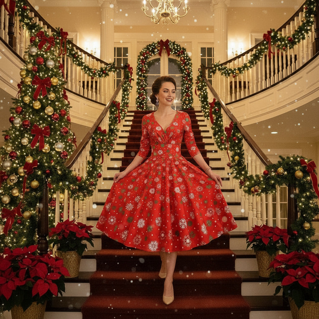 Christmas Women's Vintage Print Dress