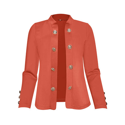 Women's Solid Color Double Breasted Long Sleeve Top - Button Cuff Casual & Office Wear
