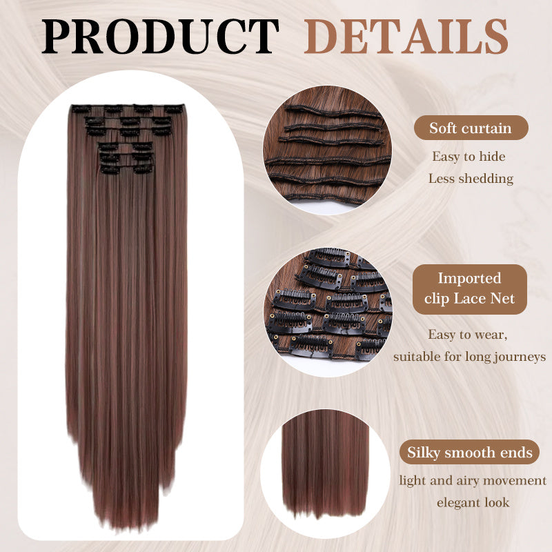 Hold balance Straight Clip In Hair Extensions 24inch For Women, 6PCS Long Soft Synthetic Natural Hairpieces