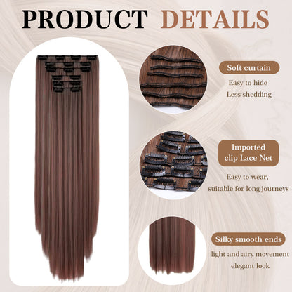 Hold balance Straight Clip In Hair Extensions 24inch For Women, 6PCS Long Soft Synthetic Natural Hairpieces