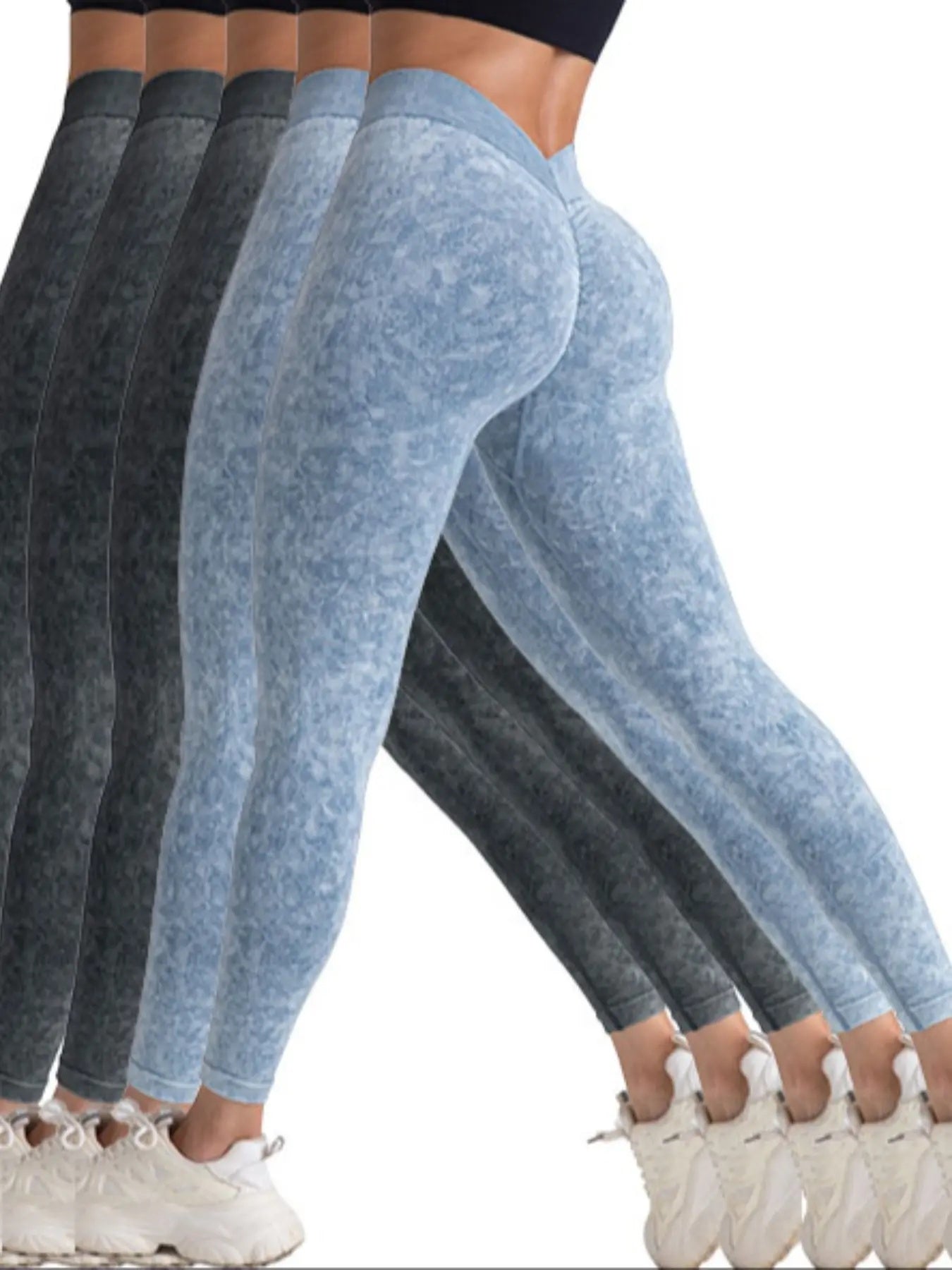 5 Pack V-Back Scrunch Butt Workout Women Seamless Gym, Yoga Leggings High Waist Active Pants
