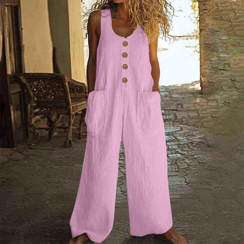 Women's Elegant Wide-Leg Jumpsuit - Button Front Formal & Casual Romper, Lightweight Wear