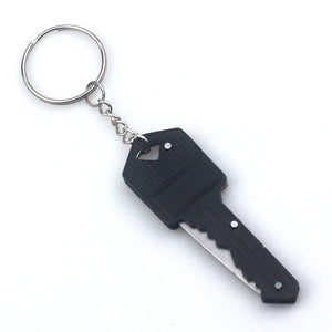 Key knife pendant with ring and chain, black multi-tool with silver blade