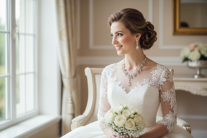 Blue gemstone bridal necklace with matching drop earrings