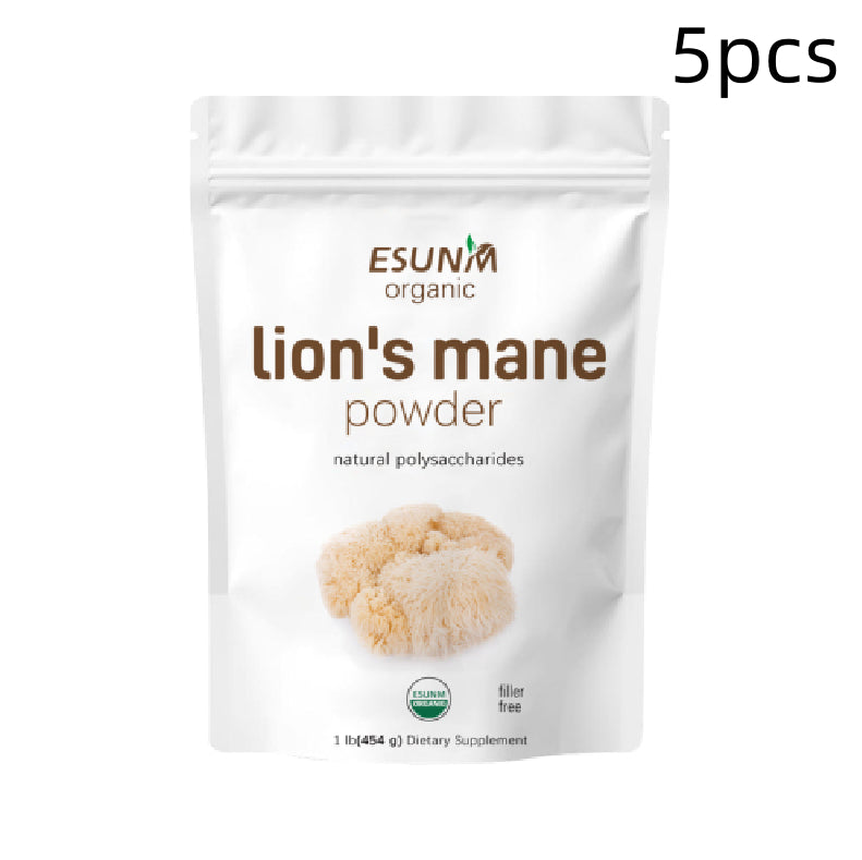 Lion's mane powder pouch pack of 5, white bag with lion's mane label