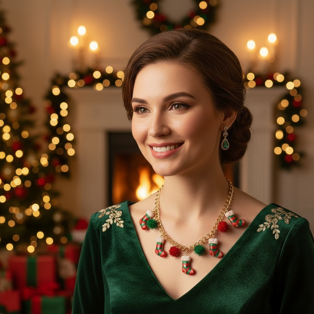 New Christmas Tree Bell Santa Claus Necklace Creative Personalized Pendant Clavicle Chain Jewelry