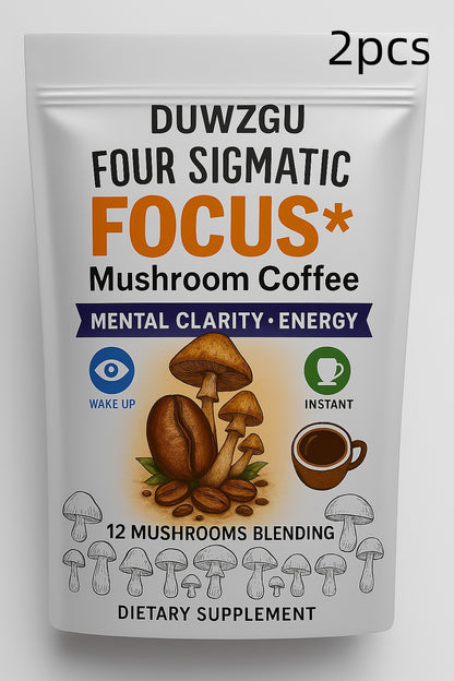 2-pack mushroom-coffee dietary supplement pouches, DUWZGU FOUR SIGMATIC FOCUS* branding