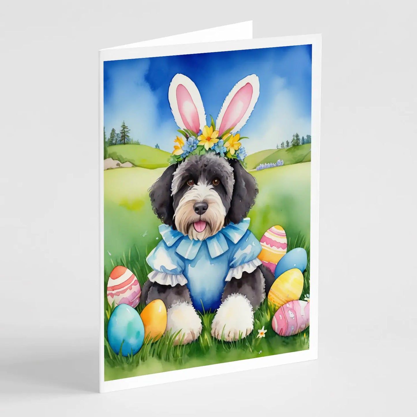Portuguese Water Dog Easter Egg Hunt Greeting Cards Pack of 8