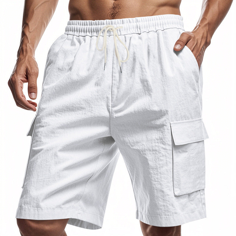Loose And Leisure Solid Color Linen Drawstring Shorts