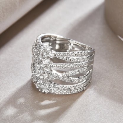 Silver statement wedding band with wide sparkling pave design