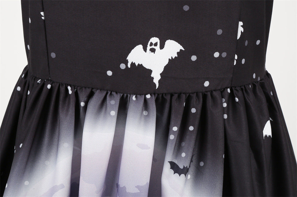 Halloween Party Lace Patchwork Positioning Print Short Sleeve Swing Dress
