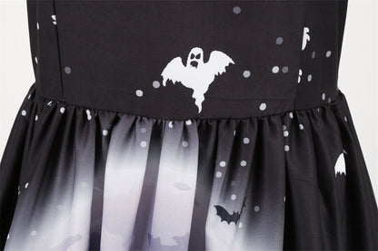 Halloween Party Lace Patchwork Positioning Print Short Sleeve Swing Dress