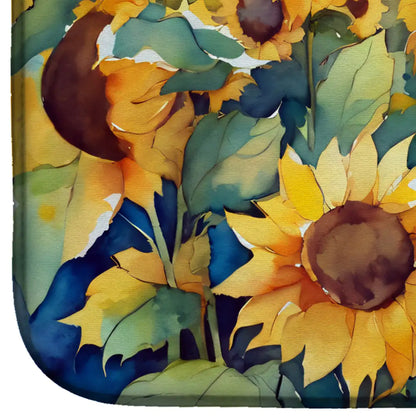 Sunflowers in Watercolor Dish Drying Mat