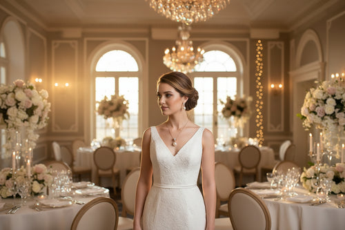 Pearl necklace and drop earring set with gold-tone chain and white pearls