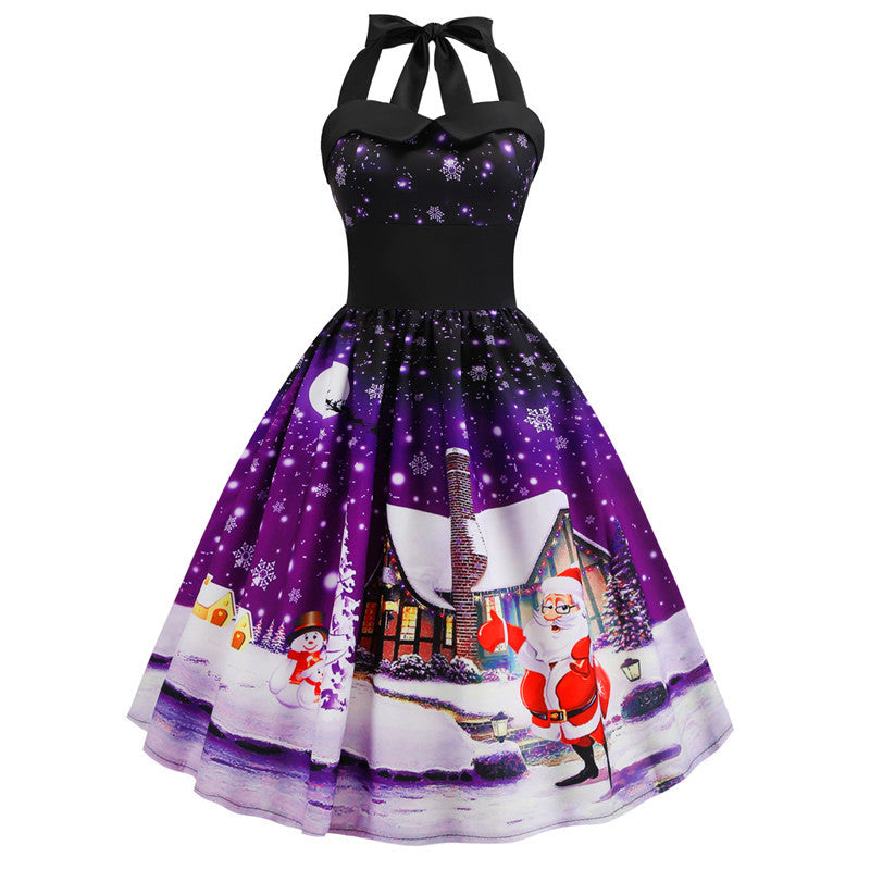 kids' Christmas Print Halter Waist Halter neck Dress