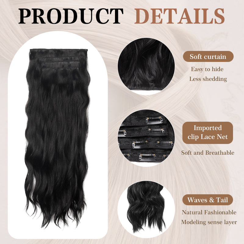 Hold balance Clip on Hair Extensions Long Straight Wavy Synthetic Hairpiece, Natural & Soft & Blends Well Daily Use, Fashion Accessories