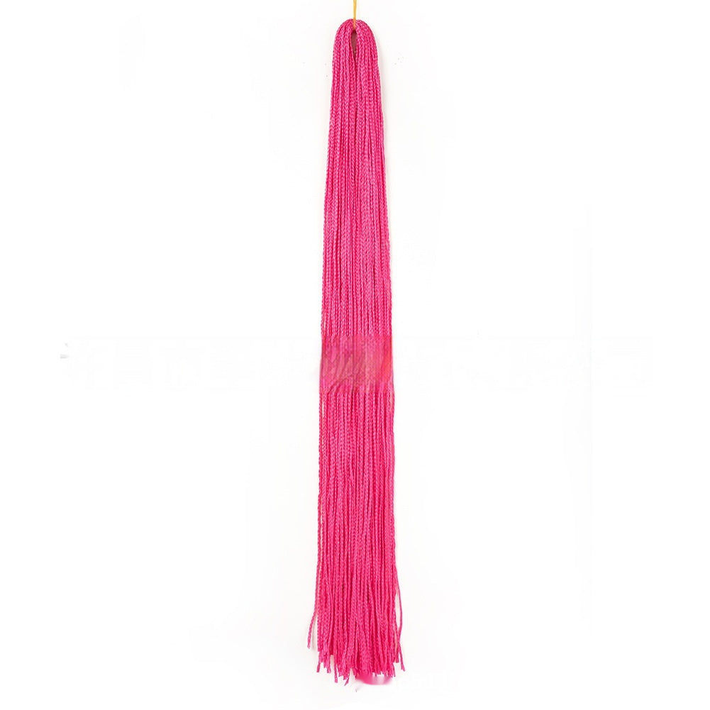 Bright pink braided crochet hair extension bundle with long straight strands