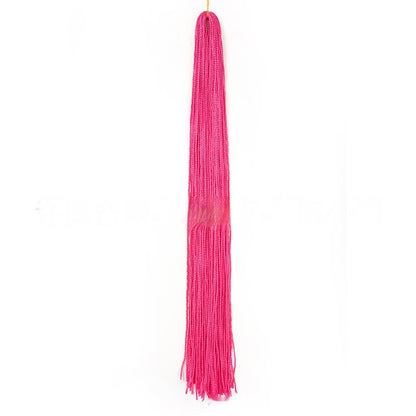 Bright pink braided crochet hair extension bundle with long straight strands