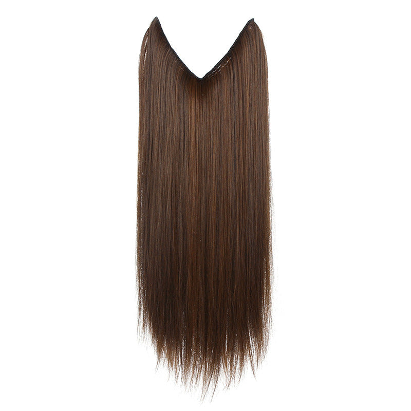 Chestnut brown straight hair extension piece with invisible fishline base