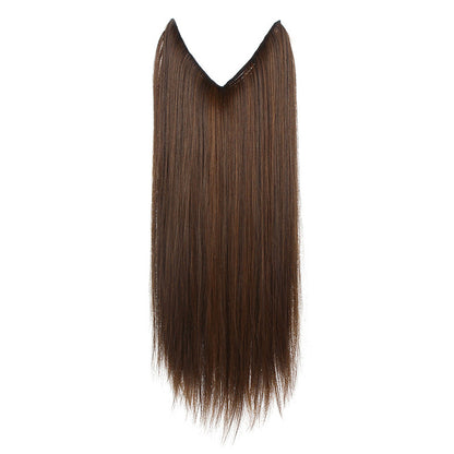 Chestnut brown straight hair extension piece with invisible fishline base