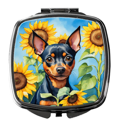 Miniature Pinscher in Sunflowers Compact Mirror