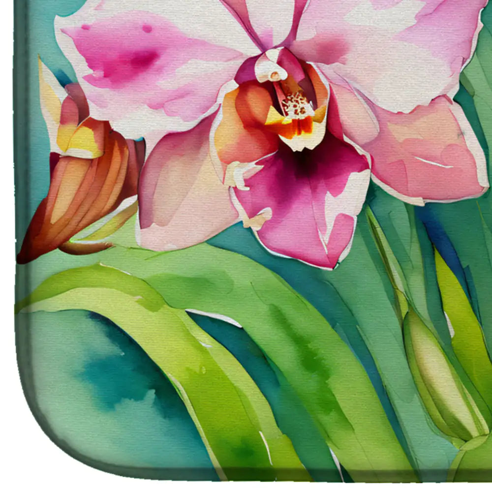 Orchids in Watercolor Dish Drying Mat