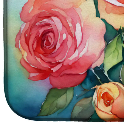 Oklahoma Roses in Watercolor Dish Drying Mat