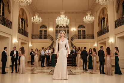 Gold Sequin Slim Fishtail Bridesmaid Banquet Evening Dress