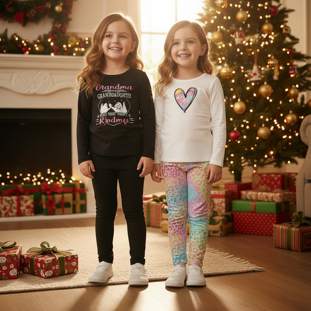 Kid's 'Grandma And Granddaughter' Letter & Heart Print Long Sleeve Top & Pants Set, 2 Sets Comfy Loungewear Outfit