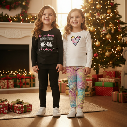 Kid's 'Grandma And Granddaughter' Letter & Heart Print Long Sleeve Top & Pants Set, 2 Sets Comfy Loungewear Outfit