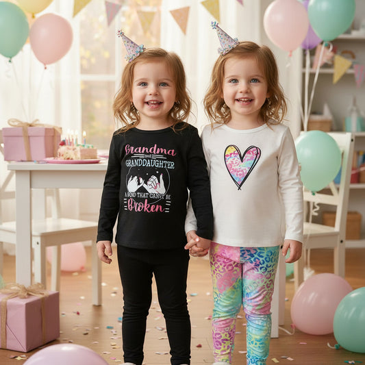 Kid's 'Grandma And Granddaughter' Letter & Heart Print Long Sleeve Top & Pants Set, 2 Sets Comfy Loungewear Outfit