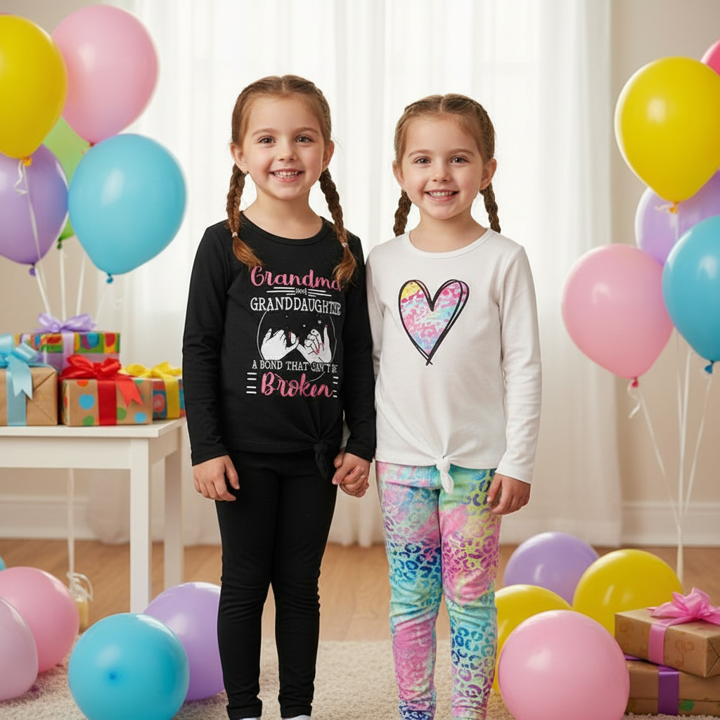 Kid's 'Grandma And Granddaughter' Letter & Heart Print Long Sleeve Top & Pants Set, 2 Sets Comfy Loungewear Outfit