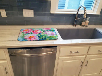 Peonies in Watercolor Dish Drying Mat