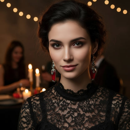 Halloween Ins Style Red Bat Spider Retro Earrings Jewelry