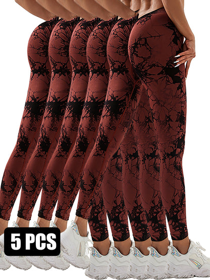 5pcs Dyed With A Waistband At The Lower Back Active Yoga Pants