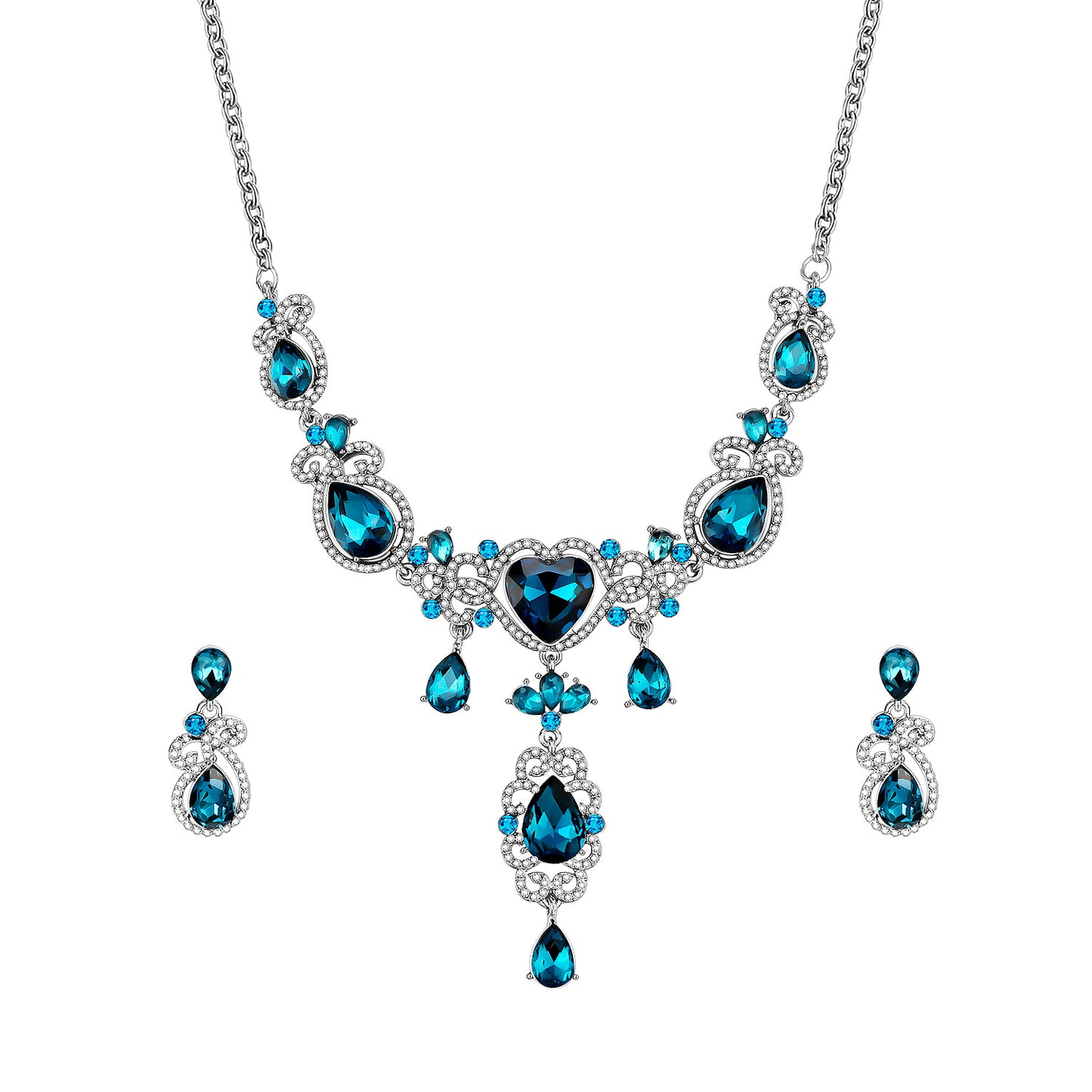 Bridal Set Two Piece Jewelry Blue Love Alloy Necklace