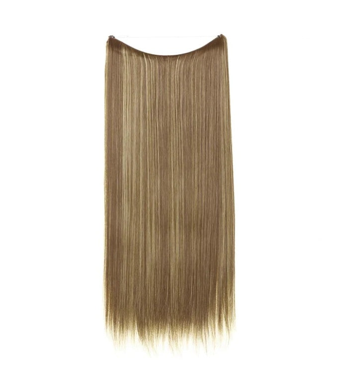 Women's straight one-piece hair extension, golden blonde with darker root area