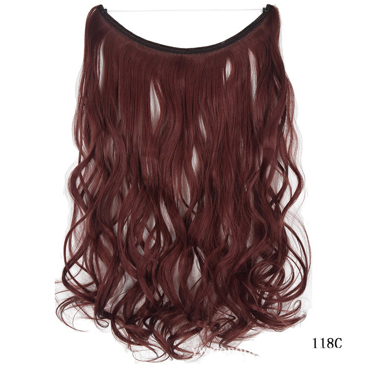 Wavy hair extension wig in burgundy red, curved top, long spiral waves