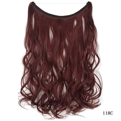 Wavy hair extension wig in burgundy red, curved top, long spiral waves