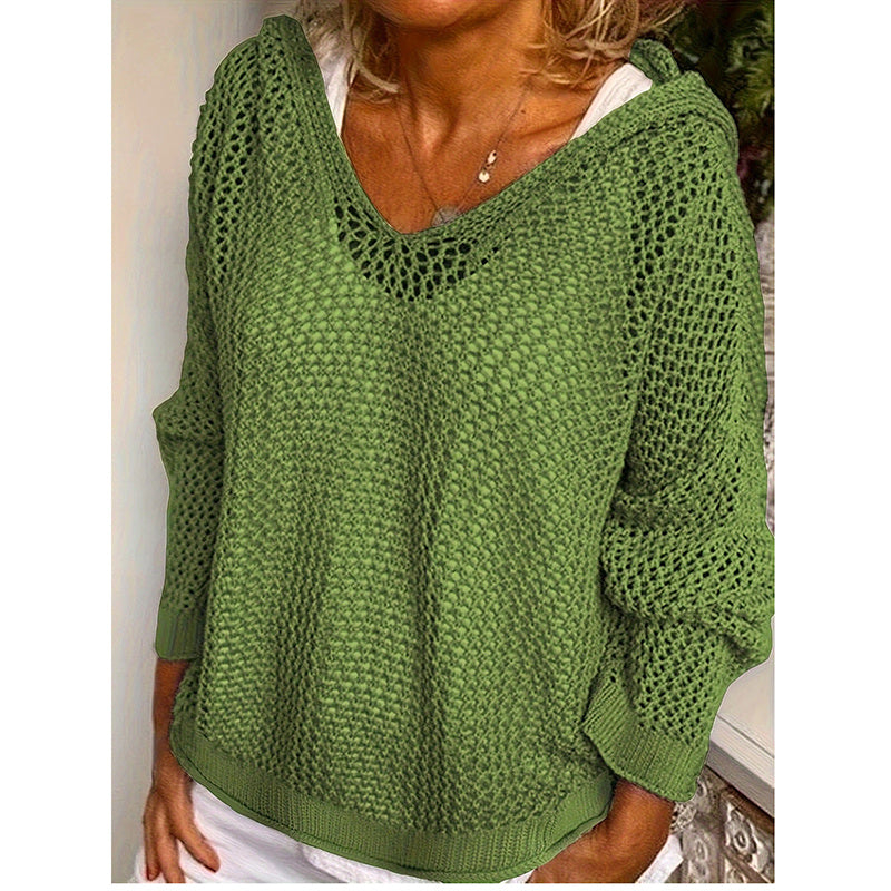 Women Fall Hoodies Sweater Knit V Neck Tops Casual Long Sleeve Pullover Shirts